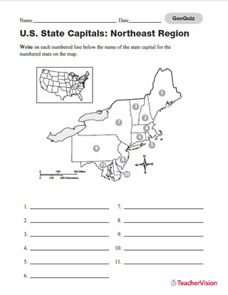 Northeast U.S. States Map and Quiz