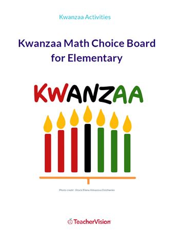 Kwanzaa Math Choice Board for Elementary Grades