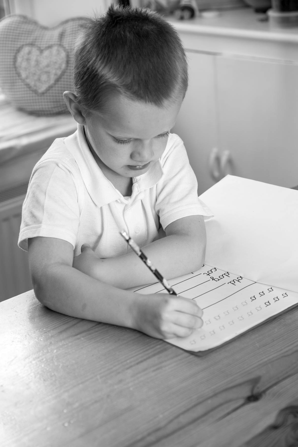 Child doing homework at home