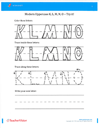 Fade-Out Uppercase Modern Cursive K-O Activity