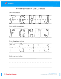 Fade-Out Uppercase Modern Cursive F-J Activity