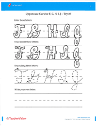 Fade-Out Uppercase Cursive F-J Activity