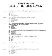Outside the Box Cell Structures Review Student Worksheet
