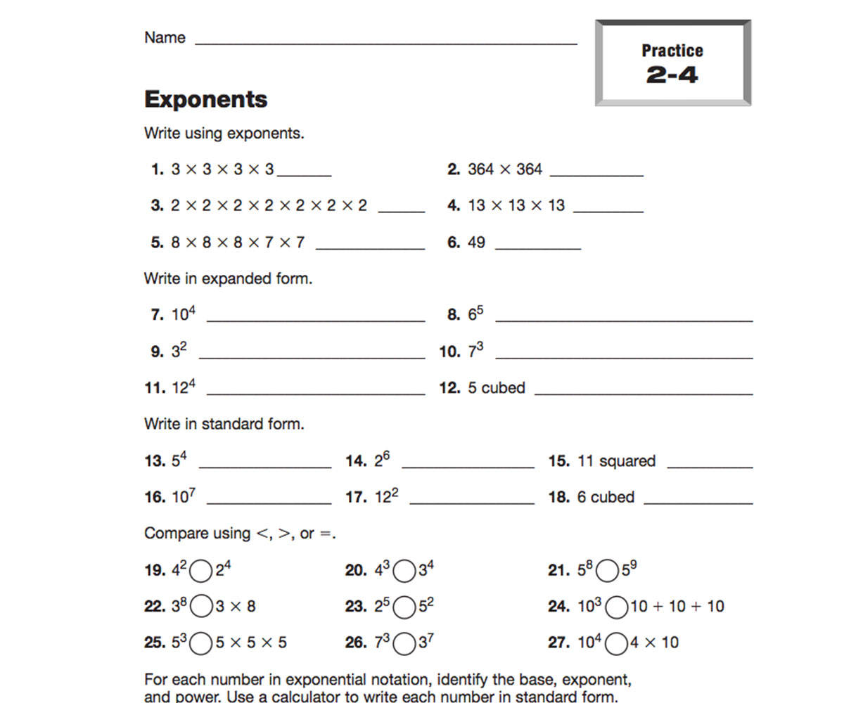 Patterns in Numbers - Using Exponents