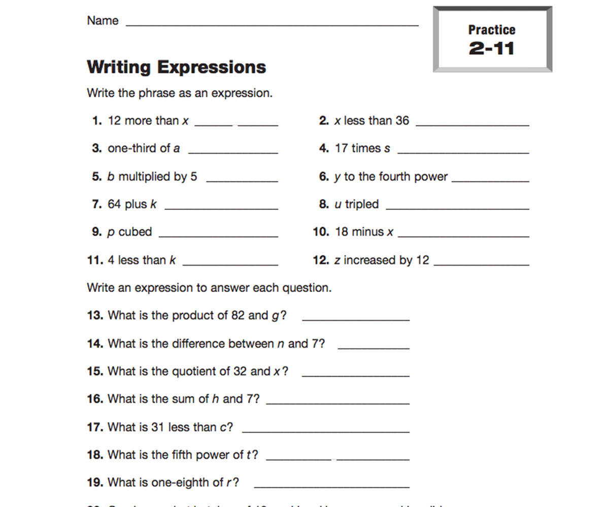 Writing Expressions Printable (27th - 27th Grade) - TeacherVision