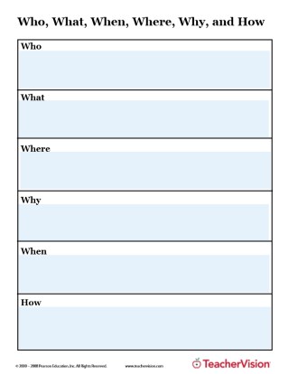 Who, What, Where, When and How Graphic Organizer