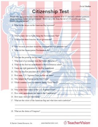 Citizenship Test Printable 3rd 5th Grade Teachervision