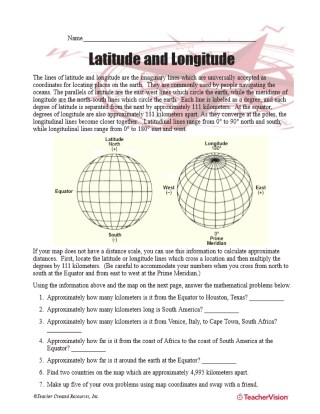 Latitude And Longitude Geography Printable 5th 8th Grade Teachervision