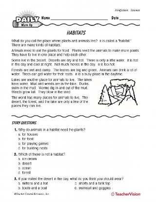 Habitats Reading Warm-Up