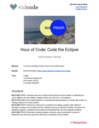 Code the Eclipse Hour of Code Lesson Plan from Vidcode