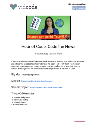 Code the News Beginner Hour of Code Lesson Plan from Vidcode