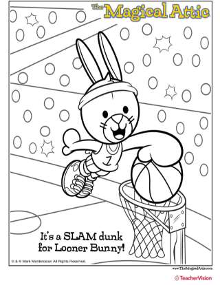 Magical Attic Looner Bunny Slam Dunk Coloring Page