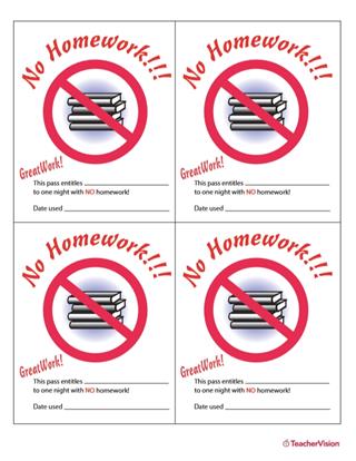 Homework Pass Printable 2nd 6th Grade Teachervision