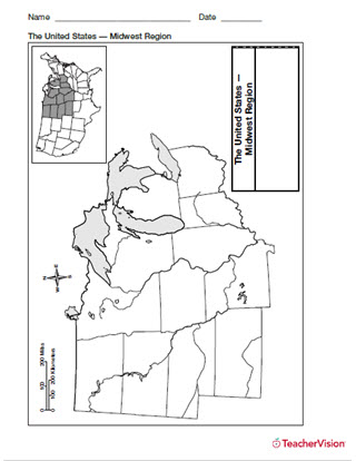 Map of the U.S. Midwest States