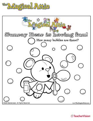 Magical Attic Sunray Bear Bubble Count Coloring Page