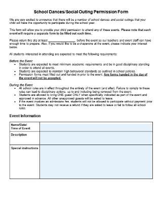 Editable School Dance or Social Outing Permission Form