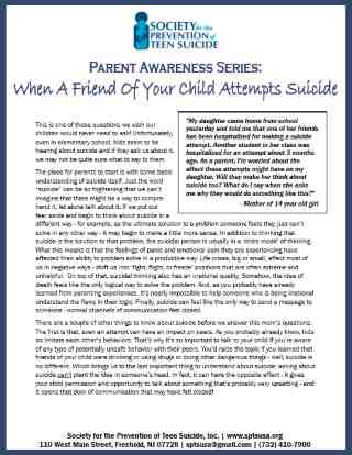 Parent Handout: When a Child's Friend Attempts Suicide