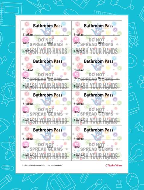8 Bathroom Passes per Sheet