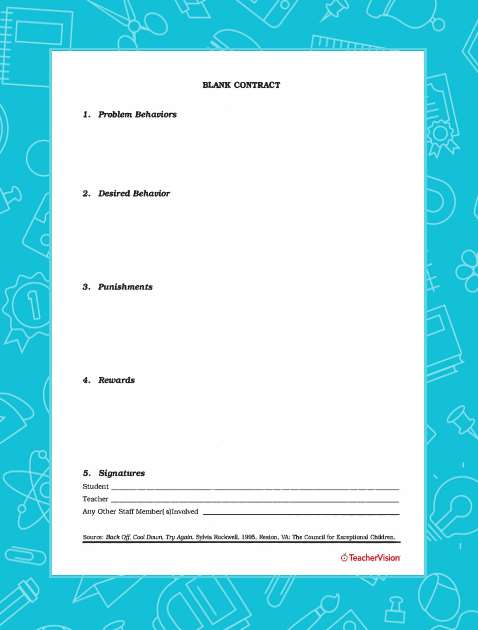 Blank Behavior Contract Printable 2nd 5th Grade Teachervision Blank Behavior Contract Printable 2nd 5th Grade Teachervision