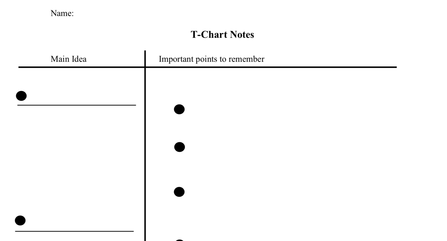 T Chart Graphic Organizer