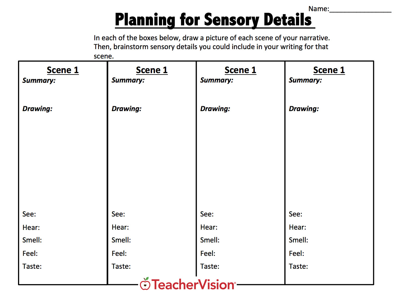 Sensory Chart Graphic Organizer