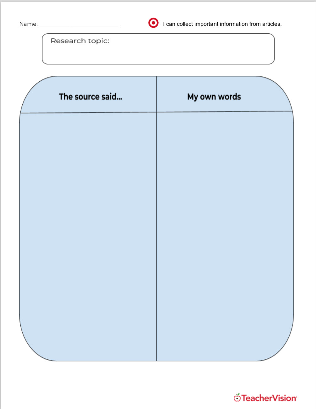 A graphic organizer for paraphrasing research 