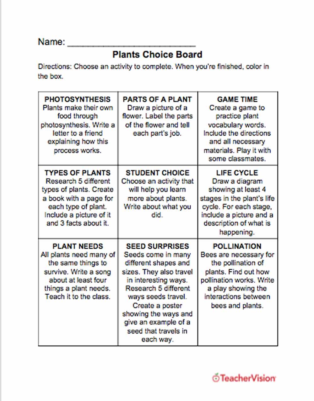 activities to support students to learn about plants
