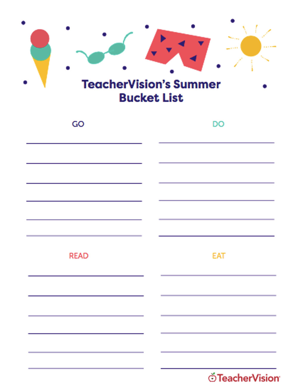 a summer bucket list printable for teachers 