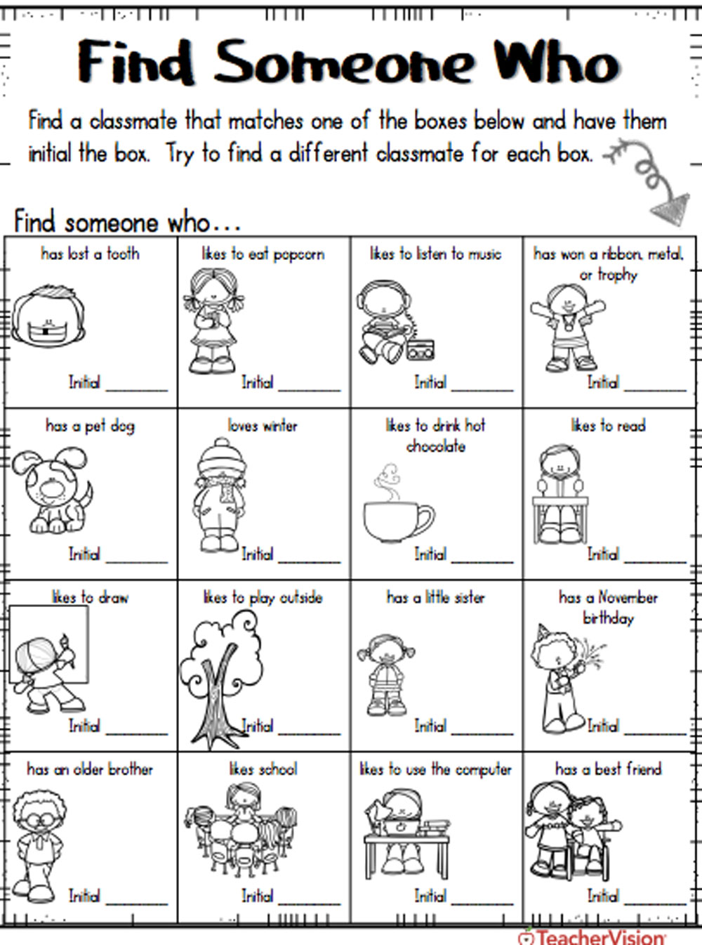 An activity that gets students up out of their seats and supports them to learn more about each other 