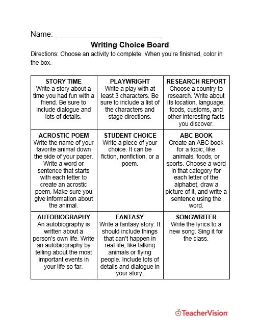 a writing practice exercise for narrative, fantasy, and informational writing for grades 3-5