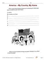 America My Country Poem Worksheet