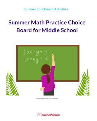 Summer Math Practice Choice Board for Middle School
