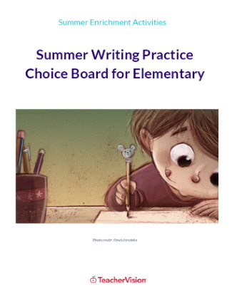 Summer Writing Practice Choice Board for Elementary Grades