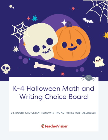 Halloween Math and Writing Choice Board for Grades K to 4