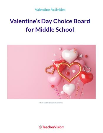 Valentine's Day Choice Board for Middle School