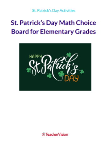 St. Patrick’s Day Math Choice Board for Elementary Grades