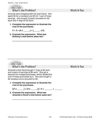 Algebra Daily Math Warm-Ups and Answer Key Grade 5-7