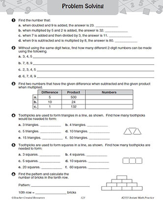 Mixed Problems Practice Worksheet Packet and Answer Key Grade 4-6 Math