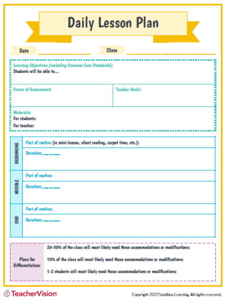 Daily Lesson Plan Template