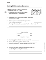writing multiplication sentences printable 3rd grade teachervision