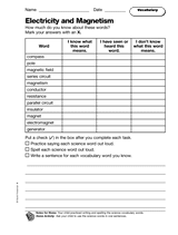 Electricity and Magnetism: Vocabulary Printable (4th Grade) - TeacherVision