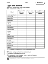 Light and Sound: Vocabulary