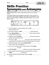 Science and Language Arts: Synonyms and Antonyms