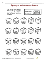 Synonym and Antonym Acorns