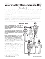 Veterans Day/Remembrance Day Printable (6th - 8th Grade) - TeacherVision