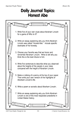 Daily Journal Topics Honest Abe Printable Presidents Day 2nd