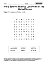 Word Search: Famous Landforms of the United States
