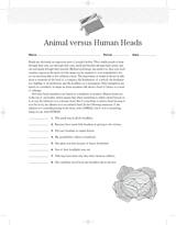 Animal versus Human Heads Vocabulary Lesson