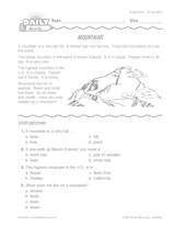 Geography Reading Warm-Up: Mountains