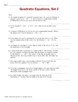 Quadratic Equations, Set 2